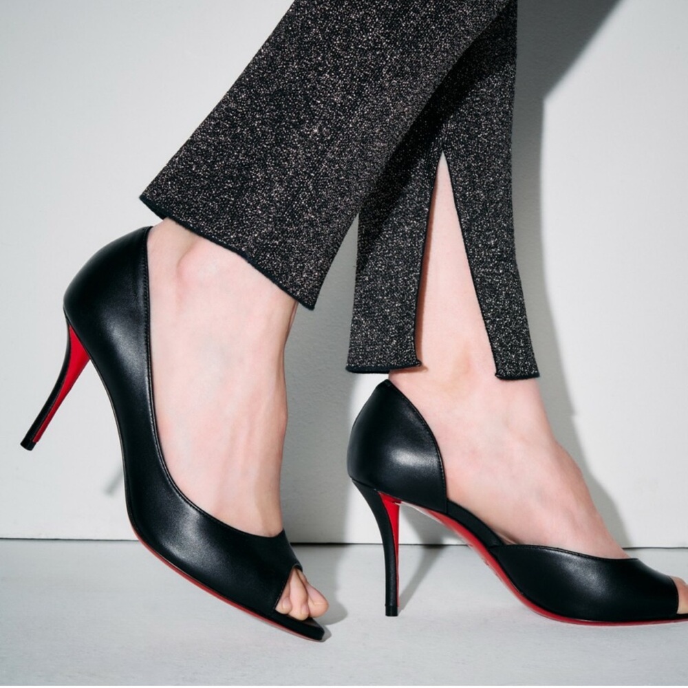 $995 Christian Louboutin Black Leather Posticha 80 Slingback Pumps - Picture 3 of 7